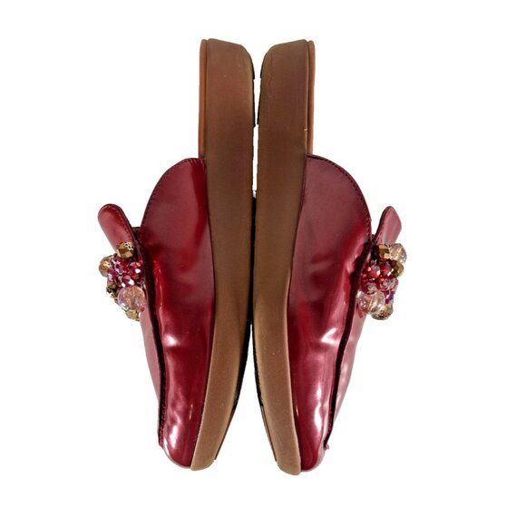 FitFlop Serene Deco Fire Red Patent Leather Embellished Mules Women’s 8 - Picture 10 of 12